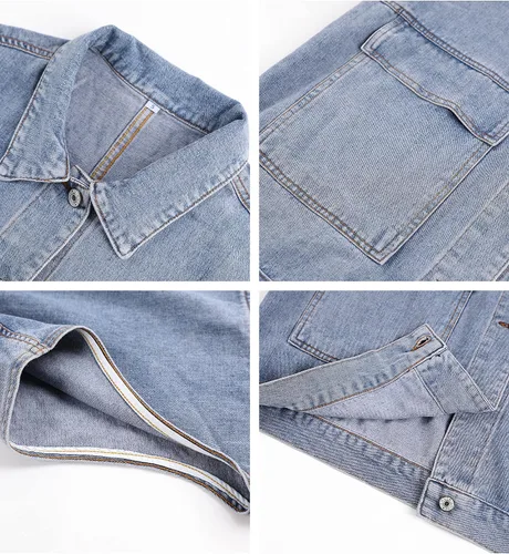 Vista 8 de Huaqiao Chaleco de mezclilla para mujer, chaqueta media larga, chaleco sin mangas con bolsillos