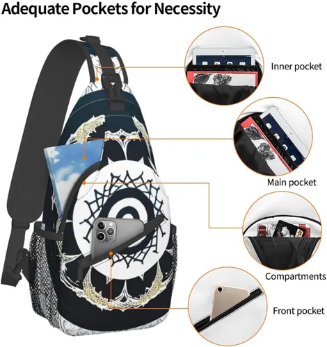 Vista 3 de Bolso redondo de tótem blanco y negro, bolsa cruzada de viaje, senderismo, mini mochila de pecho, mochila casual para el hombro para mujeres