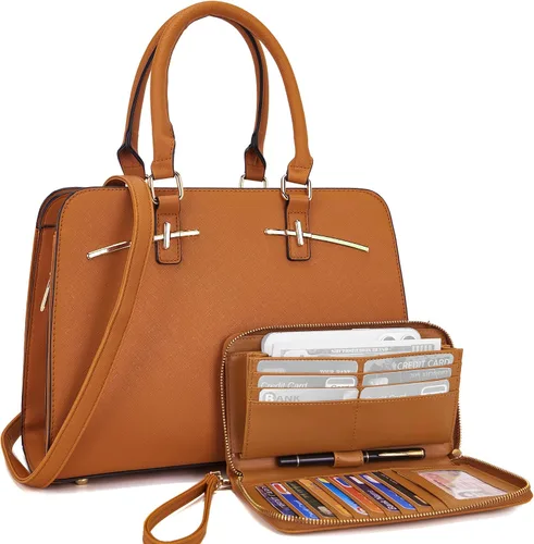 Vista 12 de Carteras para mujeres, bolso cartera monedero tote bandolera hobo con asa superior tipo satchel, juego de carteras de 2 piezas con 3 compartimentos