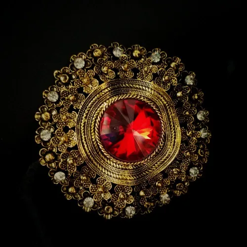 Vista 4 de Broche redondo de piedra de cristal grande estilo antiguo Pin Art Nouveau Joyería