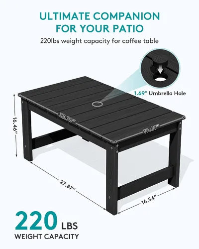 Vista 3 de SERWALL HDPE - Mesa auxiliar para exteriores con agujero para paraguas, color negro