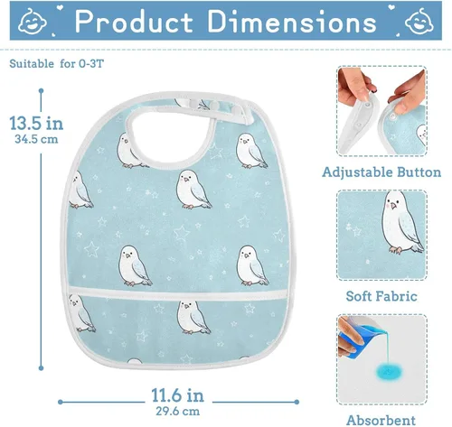 Vista 4 de Absorbent Baby Drooling Bibs with Button Snap 2 Pack Teething Feeding Cute Animal Hawk Star Pastel Blue baberos para nino paquete
