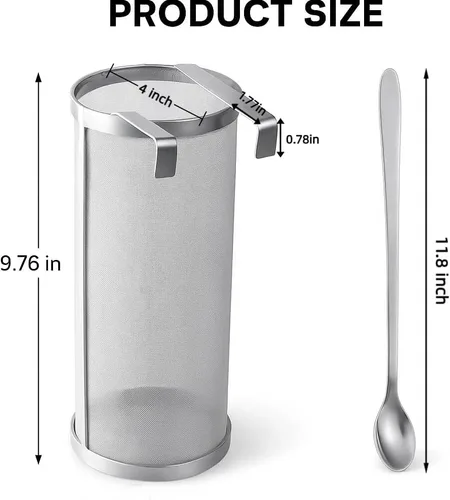 Vista 2 de Gekufa Filtro Hop Spider de acero inoxidable de 300 micras con cuchara, colador casero para elaboración de cerveza, té, café, té de abono