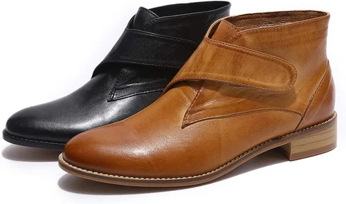 Vista 8 de Mona flying Botines de cuero cómodos para mujer, botas cortas de vestir de tacón bajo
