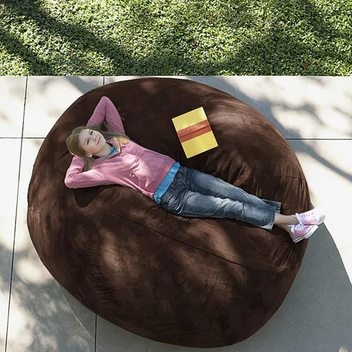 Vista 3 de Funda para silla tipo puf de piel gigante para niños y adultos, (sin relleno), muebles de sala de estar, grande, redondo, suave, esponjoso, de piel