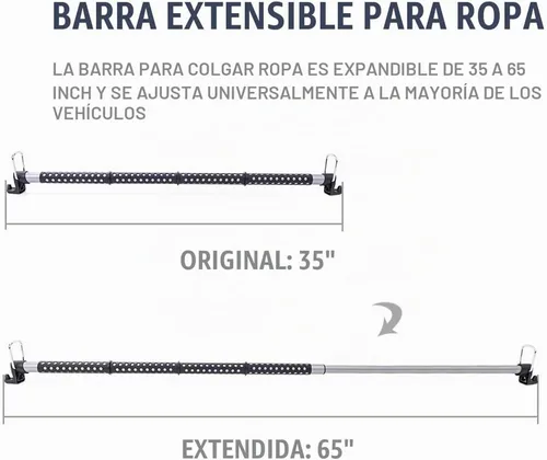 Vista 4 de MICTUNING Barra para colgar ropa en el coche, expansible de 36 a 65 pulgadas, percha retráctil para ropa de vehículo, barra para colgar abrigos