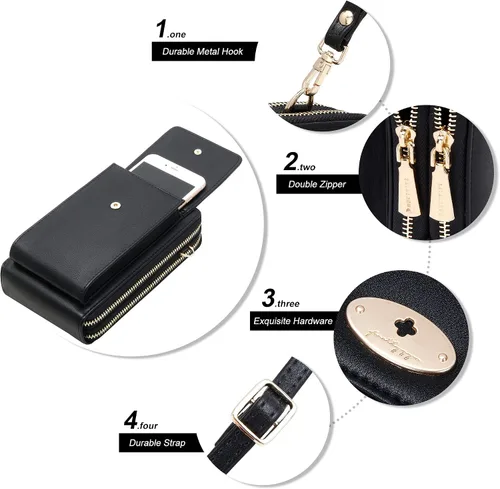 Vista 5 de Kukoo Bolsa cruzada para mujer tamaño pequeño para teléfono celular con ranuras para tarjetas de crédito