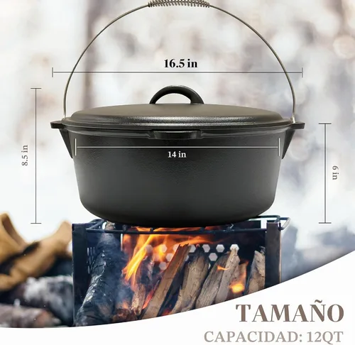 Vista 2 de Cuisiland Horno holandés de hierro fundido de 12 cuartos de galón con tapa