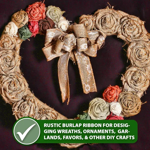Vista 8 de Mandala Crafts Cinta de arpillera negra de 1.5 pulgadas de ancho para manualidades, rollo de 20 yardas de cinta rústica de arpillera para coronas