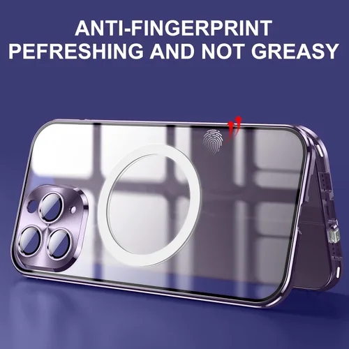 Vista 5 de Funda para iPhone 14 Pro Max, protección de doble cara de 360 grados compatible con Magsafe de absorción magnética, parachoques de metal frontal