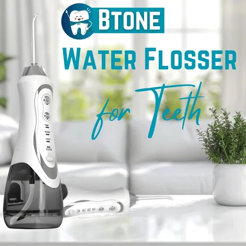 Vista 2 de Btone Irrigador dental para dientes – Removedor de placa dura portátil con 3 modos y 4 puntas de chorro reemplazables, irrigador de agua eléctrico