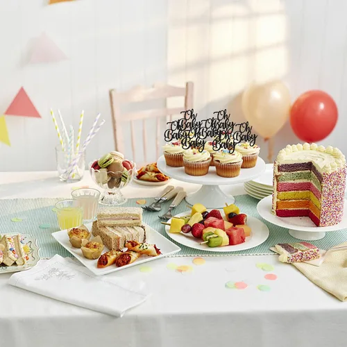 Vista 6 de Rsstarxi Paquete de 24 adornos para cupcakes Oh Baby con purpurina para baby shower, decoración de cupcakes para bautizo de bebé, palillos de Diseño