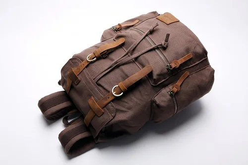 Vista 2 de Berchirly Mochila de cuero de lona casual vintage mochila de viaje Café