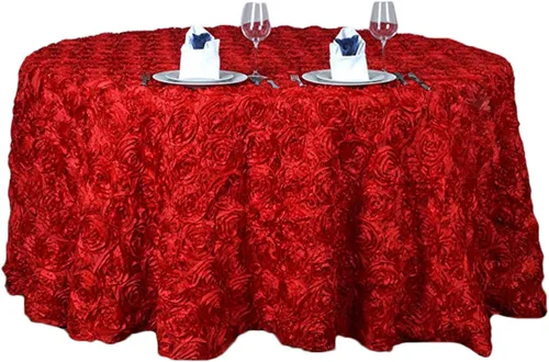 Vista 6 de Mantel de satén 3D con rosetas elevadas para fiestas, camino de mesa para bodas, fiestas, comedor, mantelería, manteles redondos de 47 pulgadas