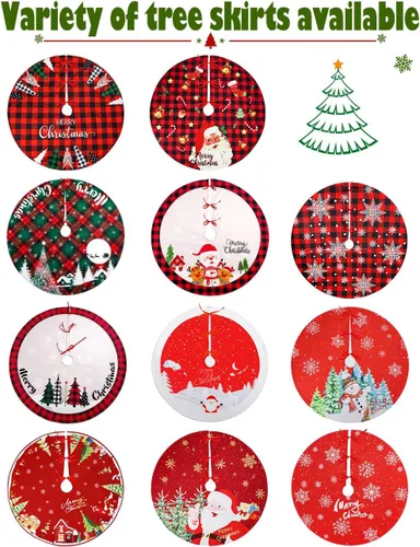 Vista 6 de Falda de árbol de Navidad, 48 pulgadas Falda de árbol de Navidad a cuadros de búfalo rojo y negro, falda de árbol de Navidad rústica gruesa
