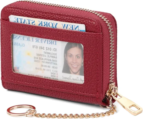 Vista 8 de SENDEFN Cartera de cuero para mujer, con bloqueo RFID, pequeñas carteras compactas, titular de la tarjeta de crédito con ventana de identificación