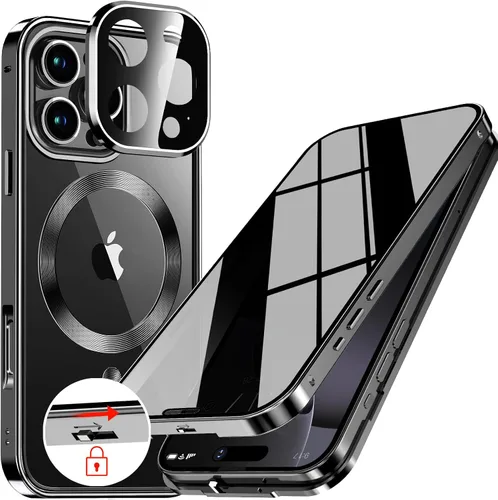 Vista 17 de Funda magnética de privacidad para iPhone 12 Pro Max con anillo de metal CD y cierre desplegable automático [compatible con MagSafe]