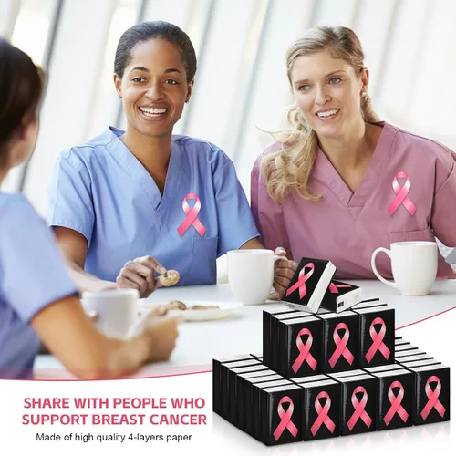 Vista 6 de Ireer Pañuelos faciales de viaje con cinta rosa para concientización sobre el cáncer de mama, 50 unidades, Hope Care, regalo para sobrevivientes