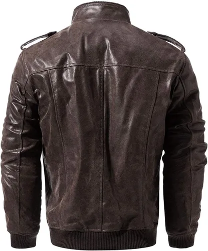 Vista 4 de FLAVOR Chaqueta de piel auténtica para hombre, estilo retro, color marrón