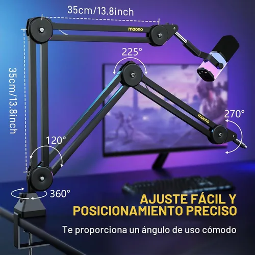 Vista 8 de MAONO PD200X Micrófono dinámico con brazo de brazo BA37: paquete de micrófono para podcast Studio Streaming Grabación Vocal PD200X+BA37 Negro+XLR180