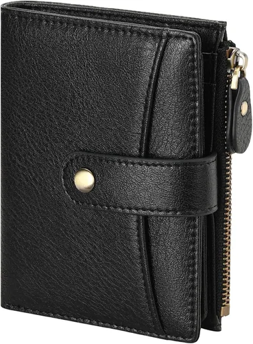 Vista 8 de FALAN MULE Cartera pequeña para mujer, de piel, plegable, compacta, pequeña, con bloqueo RFID, amarillo, antiguo (Antique Yellow), Cartera Rfid