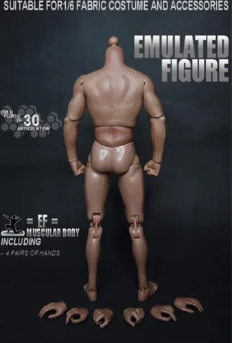 Vista 4 de Cuerpo musculoso de 12 pulgadas, figura de acción flexible masculina para esculpir la cabeza a escala 1:6 tallada