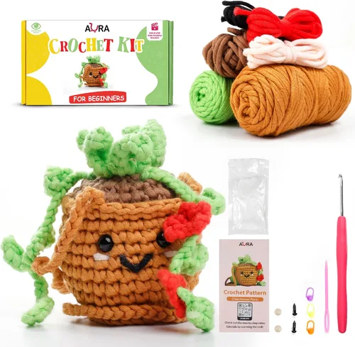 Vista 12 de A-URA Kit de aprendizaje 3 en 1 para principiantes, niños y adultos, patrón de girasol, cactus panda, plantas colgantes para principiantes, kits