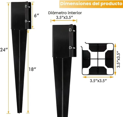 Vista 2 de Poste de valla de anclaje de metal con estacas de vallas negras, postes de estacas Heavy Duty Metal Fence Anchors Support Base for 4"X4" Mailbox