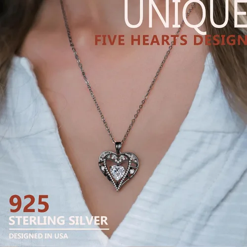 Vista 74 de Collar de cristal de 5 corazones, chapado en oro rosa de 18 quilates, colgante con cadena de plata de ley 925 de 18 + 2 pulgadas, joyería de piedra
