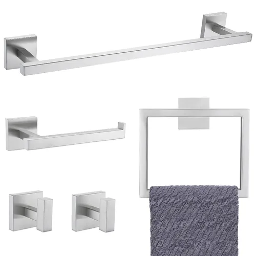 Vista 8 de YACVCL Juego de Barra de Toallas, Juego de 5 Piezas de Accesorios de Baño Negro y Dorado, Juego de Accesorios de Baño Negro y Dorado, Soporte