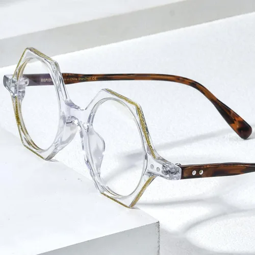 Vista 2 de HEPIDEM Marco de gafas de acetato de polvo para mujer, gafas ópticas de polígono vintage