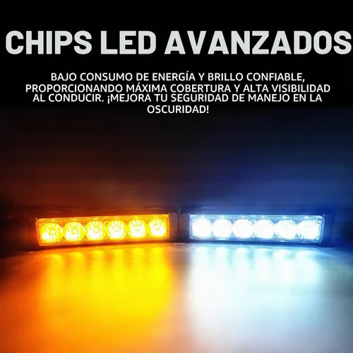 Vista 6 de Luces de advertencia de emergencia LED 2 en 1 de 12V para tablero con luces estroboscópicas con botón de interruptor, barra de luz intermitente