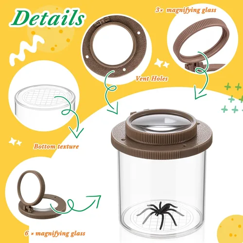 Vista 3 de Skylety 2 tarros de insectos, visor de insectos, contenedor de jaula de insectos con aumento para niños, herramienta de exploración de ciencia Marrón