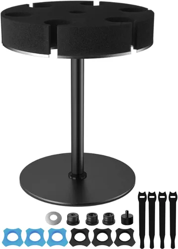 Vista 10 de Soporte para micrófono múltiple de hasta 6 micrófonos, soporte de micrófono de aluminio para micrófonos inalámbricos e inalámbricos, se monta