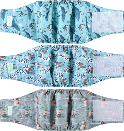 Vista 21 de Pañales para perro macho Wegreeco, lavables (paquete de 2), envoltorio para vientre lavable para perro macho, multicolor/fantasía (JEANS)