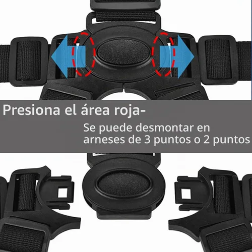 Vista 4 de Correa universal de arnés de 5 puntos, cinturón de arnés ajustable, cinturón de seguridad para silla alta, silla de paseo, cochecito, cinturón
