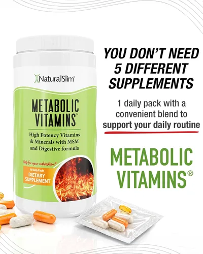 Vista 6 de NaturalSlim Vitaminas metabólicas, multivitamínico para mujeres y hombres, apoya la energía, el metabolismo y la absorción de nutrientes con enzimas