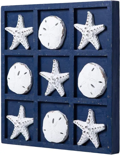 Vista 8 de SOFFEE DESIGN Estrella de mar de madera Tic Tac Toe Decoración Playa Océano estilo para decoración de habitación divertida, dólar de arena