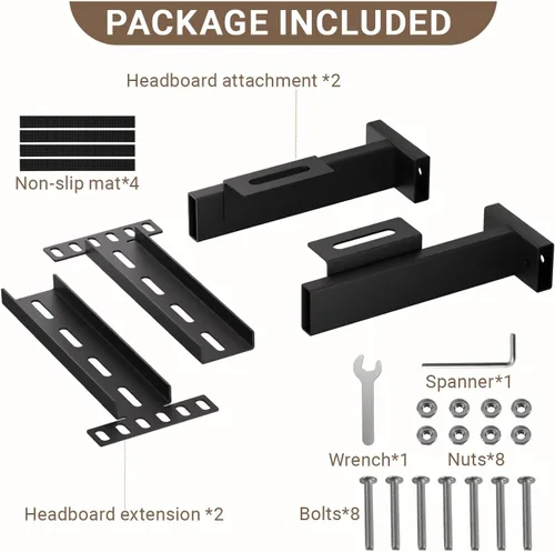 Vista 8 de Soportes de cabecera de cama ajustables, soportes de cabecera ajustables para marco de cama de metal, base de cama con kit de extensión de estribo
