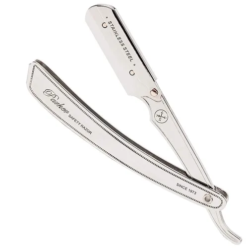 Vista 3 de Maquinilla de afeitar recta Parker SRX – Maquinilla de barbero totalmente de acero inoxidable con soporte de hoja tipo clip para hojas desechables