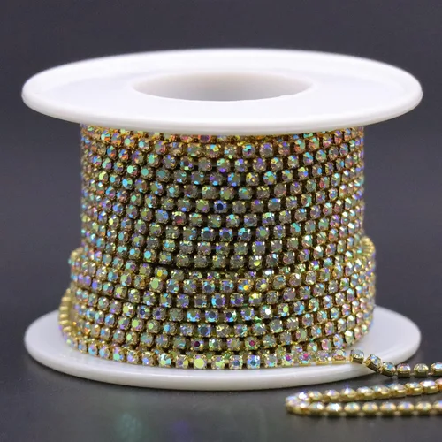 Vista 2 de Jerler 9 metros de adornos de diamantes de imitación con cadena cerrada SS6.5/2.0mm, cadena AB para costura, manualidades, ideal para bodas AB dorado