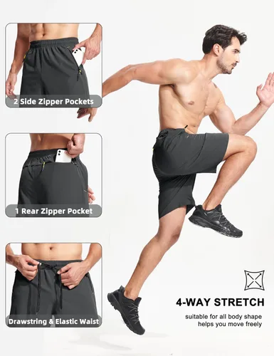 Vista 4 de MAGCOMSEN Pantalones cortos deportivos para hombre de 9 pulgadas, de secado rápido, ligeros, deportivos, para entrenamiento, senderismo, gimnasio