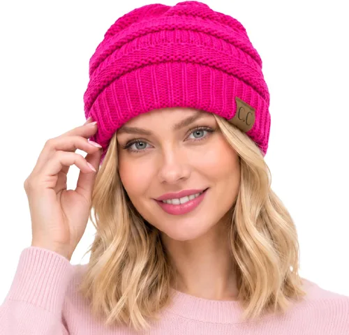Vista 4 de C.C Exclusives Gorro de Punto de Cable - Gorros Gruesos, Suaves y Cálidos de Punto Grueso Chenille Teniente Mel Gris