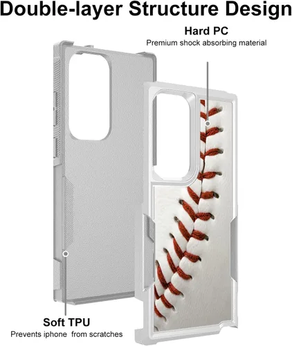 Vista 2 de Funda para Samsung Galaxy S23 Ultra, Deportes de Béisbol Patrón Blanco Absorción de Golpes PC Duro e Interior Silicona Hybrid Dual Layer Armor