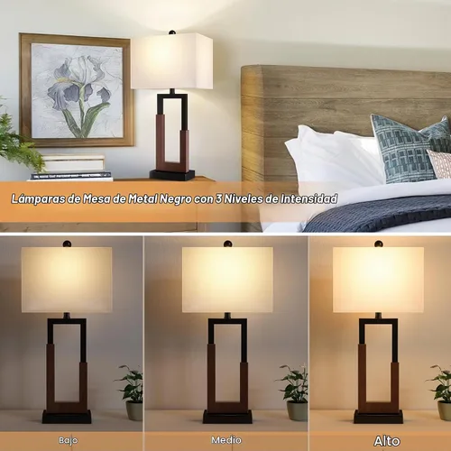 Vista 4 de Maxax Juego de 2 Lámparas de Mesa Estilo Granja de 30" para Sala de Estar, Modernas Lámparas de Mesita de Noche Negras con Puerto USB y Tipo-C