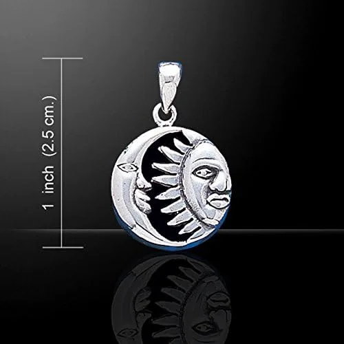 Vista 5 de Collar con colgante de plata de ley con sol celestial y luna de 18 pulgadas, ónix negro creado, Plata esterlina, ónix sintético