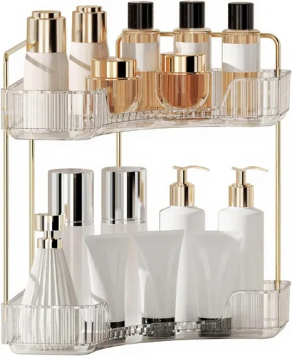 Vista 16 de YCIA&DONE Organizador de esquina para mostrador de baño, organizador de maquillaje para tocador, bandeja de perfumes cosméticos para el cuidado