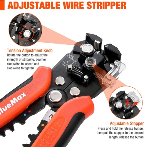 Vista 3 de ValueMax Juego de herramientas para pelacables de 266 piezas, herramienta automática autoajustable de 8 pulgadas para AWG 10-24, pelacables
