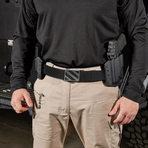 Vista 2 de YOETEY Ratchet Tactical Belt for Men - 1.5" Military Nylon Web Belts for Heavy Duty Work - Slide Buckle Fit Pants Hueco brillante - Negro