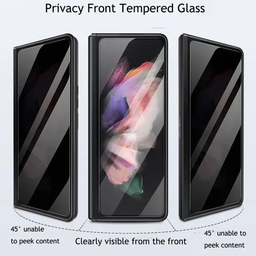 Vista 2 de 2 piezas de vidrio templado mate de privacidad para Samsung Galaxy Z Fold 3 5G, 2 protectores de pantalla frontal (exterior), color negro